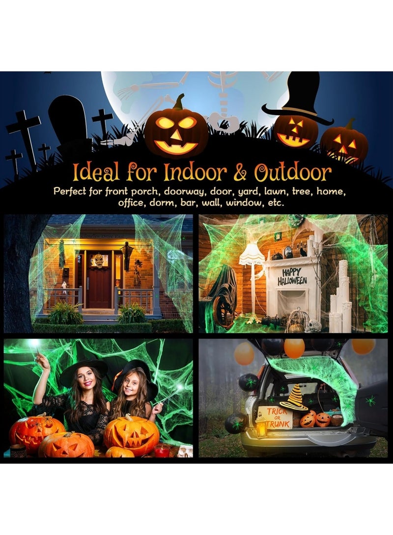 هالوين زينة الهالوين من شبكات العنكبوت بمساحة 1200 قدم مربع مع 90 عنكبوتًا مزيفًا، وشبكات عنكبوت متوهجة في الظلام، وشبكات عنكبوت فائقة التمدد لحفلات الهالوين الداخلية والخارجية. - Image 5