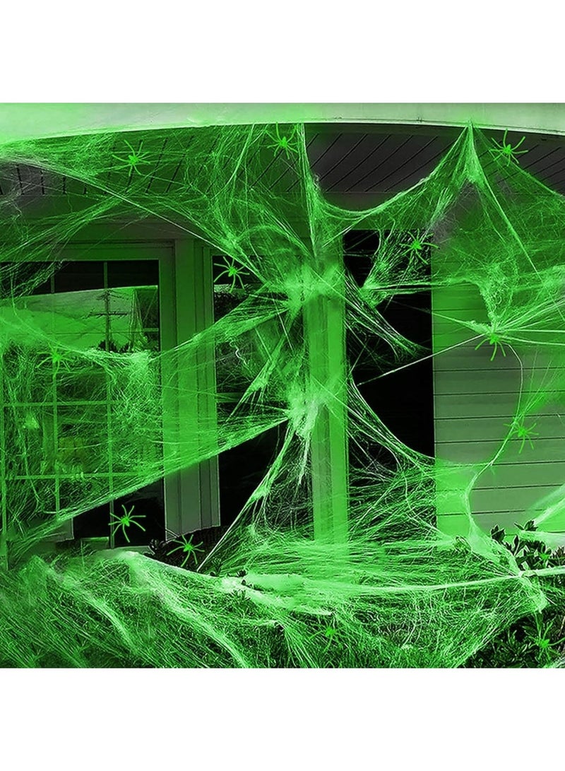 هالوين زينة الهالوين من شبكات العنكبوت بمساحة 1200 قدم مربع مع 90 عنكبوتًا مزيفًا، وشبكات عنكبوت متوهجة في الظلام، وشبكات عنكبوت فائقة التمدد لحفلات الهالوين الداخلية والخارجية. - Image 1