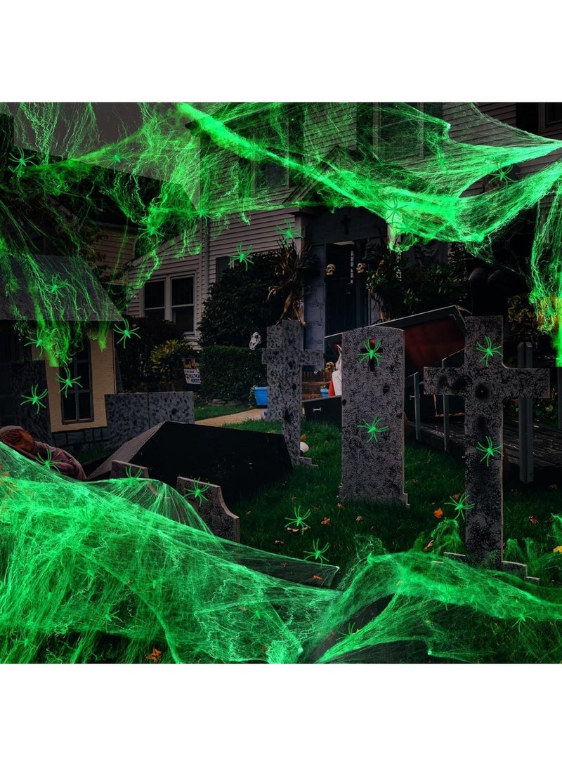 هالوين زينة الهالوين من شبكات العنكبوت بمساحة 1200 قدم مربع مع 90 عنكبوتًا مزيفًا، وشبكات عنكبوت متوهجة في الظلام، وشبكات عنكبوت فائقة التمدد لحفلات الهالوين الداخلية والخارجية. - Image 4
