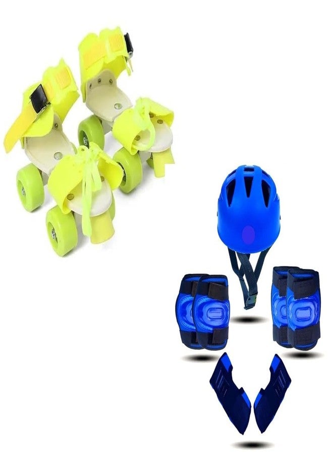 Qwick Click Roller Skates with Protective Set Guard Protection kit for Skating, Cycling, Skateboarding for Kids Age 6-15 Years with Knee, Elbow and Wrist Guards (Neon-Blue) - Image 1