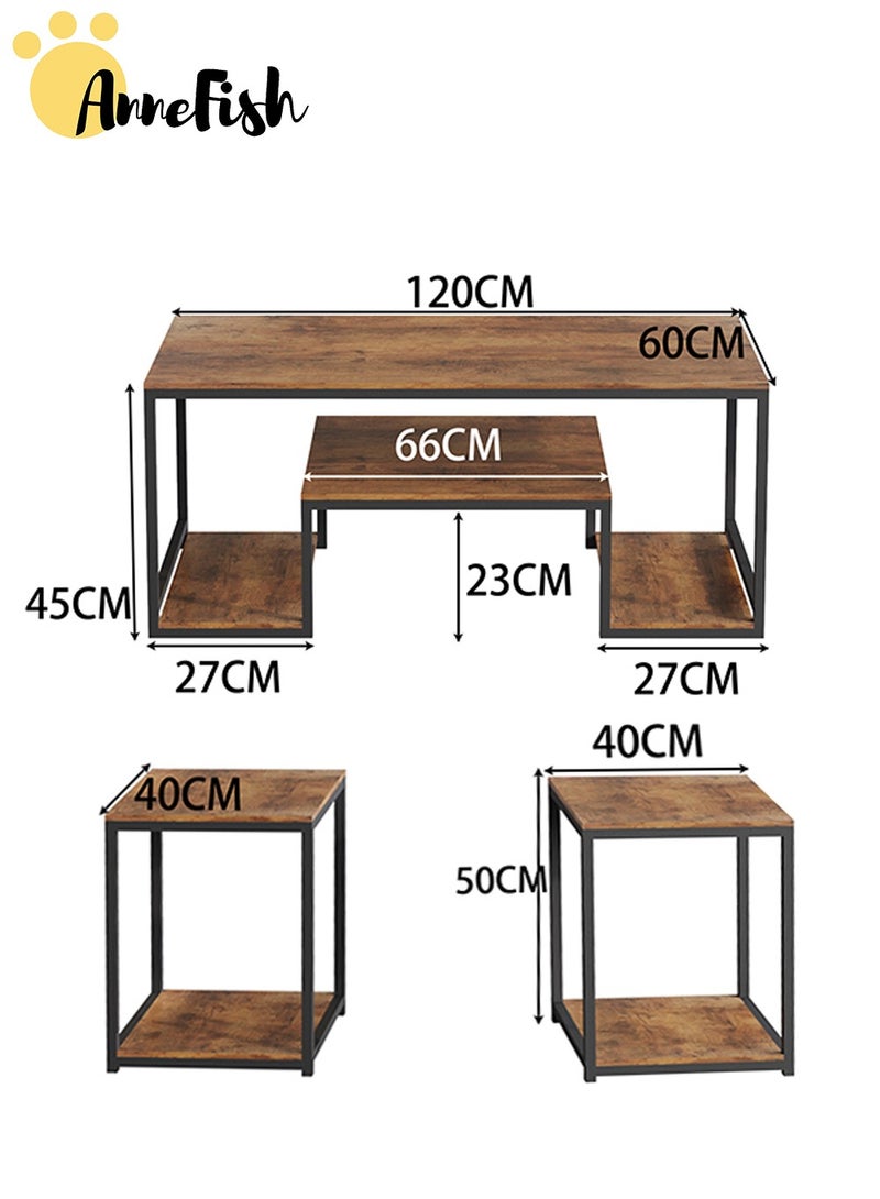 AnneFish 3 Piece Coffee Table Sets 3 Tier Center Square Sofa Coffee Table Side Tables Set End Table Sets of 3 Metal Frame for Home Living Room Easy Assembly - Image 5