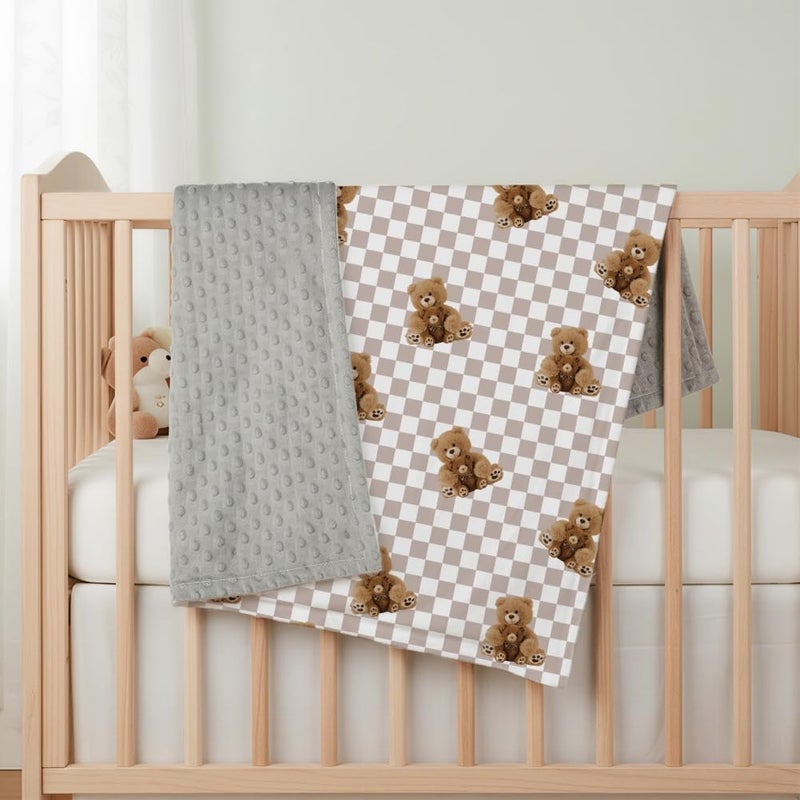 FIGEPO Bear and Buffalo Check Plaid Baby Blanket Gender Neutral Blankets for Newborn Baby Girls or Boys Nursery Toddler Double Layer Blanket with Dotted Backing and Bear Printed (Bear 2) - Image 5