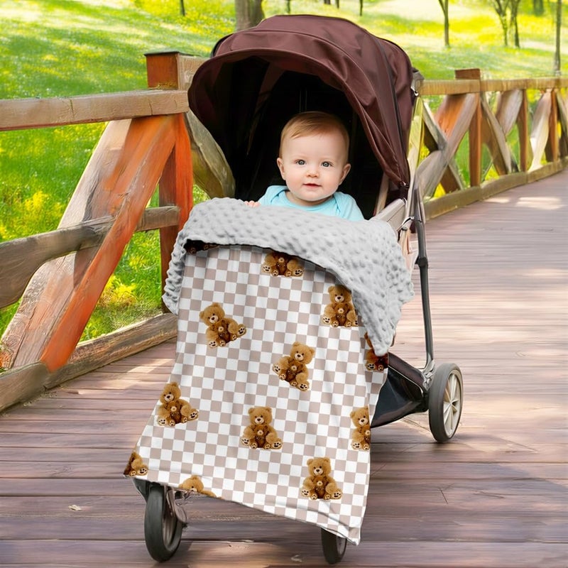 FIGEPO Bear and Buffalo Check Plaid Baby Blanket Gender Neutral Blankets for Newborn Baby Girls or Boys Nursery Toddler Double Layer Blanket with Dotted Backing and Bear Printed (Bear 2) - Image 4