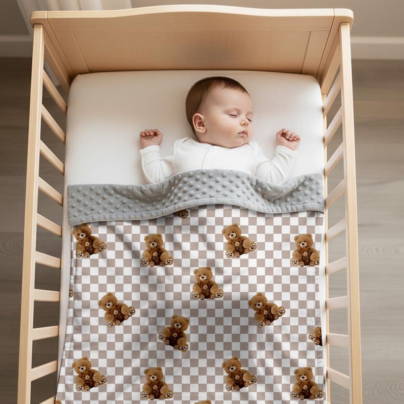 FIGEPO Bear and Buffalo Check Plaid Baby Blanket Gender Neutral Blankets for Newborn Baby Girls or Boys Nursery Toddler Double Layer Blanket with Dotted Backing and Bear Printed (Bear 2) - Image 2