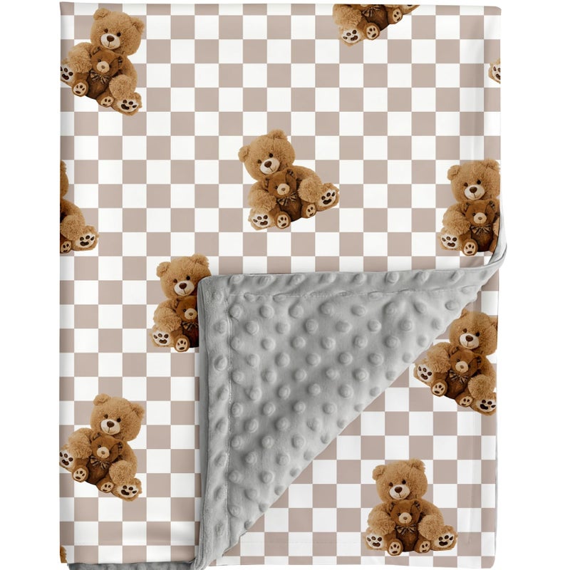 FIGEPO Bear and Buffalo Check Plaid Baby Blanket Gender Neutral Blankets for Newborn Baby Girls or Boys Nursery Toddler Double Layer Blanket with Dotted Backing and Bear Printed (Bear 2) - Image 1