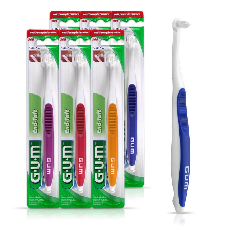 GUM End Tuft Toothbrush - Extra Small Head for Hard-to-Reach Areas - Implants, Back Teeth, and Wisdom Teeth - Soft Dental Brush for Adults, 1 Count(Pack of 6) - Image 5