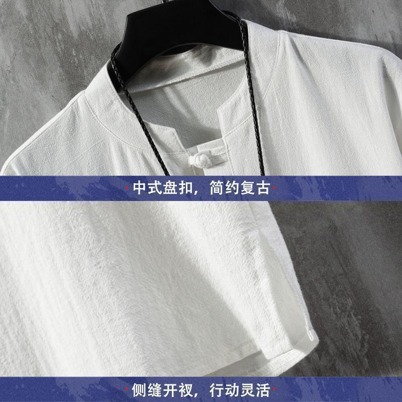 Linen Short-Sleeved T-Shirt Men'S Embroidered Summer Thin Loose Plus Size Tang Clothes Chinese Style Men'S Cotton And Linen T-Shirt - Image 3