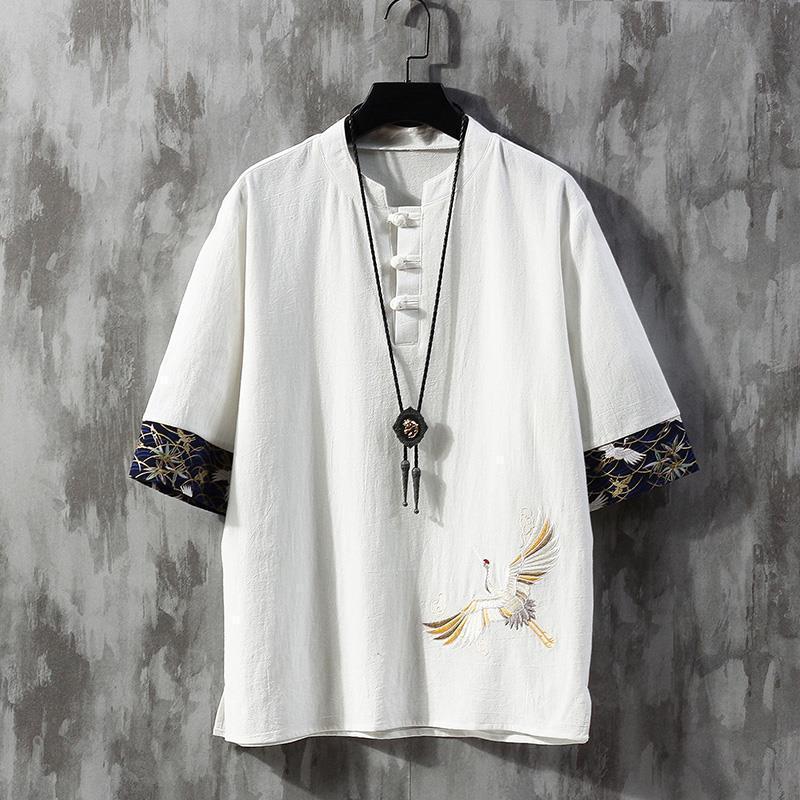 Linen Short-Sleeved T-Shirt Men'S Embroidered Summer Thin Loose Plus Size Tang Clothes Chinese Style Men'S Cotton And Linen T-Shirt - Image 2