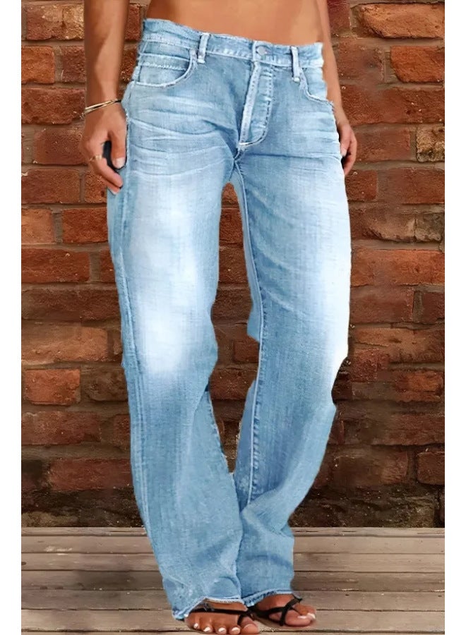 Women's Best Jeans Slim Fit Fashion Ripped Slim Washed Flared Pants Trousers