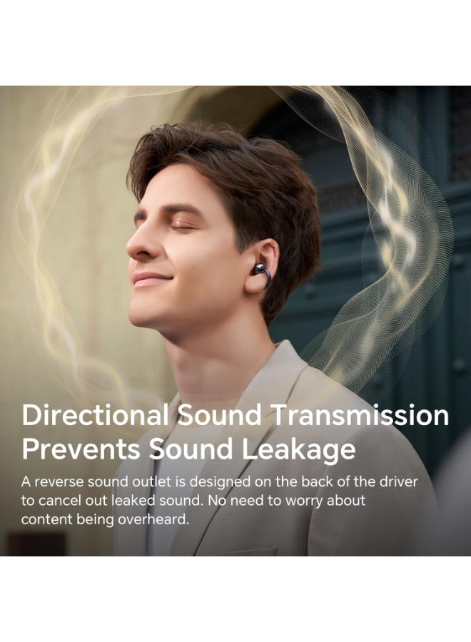 أونور تشويس سماعات HONOR Choice Earbuds Clip 2 Pro، سماعات أذن لاسلكية مفتوحة التصميم توفر راحة فائقة أثناء الارتداء، مزودة بجسر قوسي مطور من التيتانيوم Titanium Arch Bridge 2.0 لضمان الثبات والمرونة. تتميز بعمر بطارية طويل يصل إلى 44 ساعة من الاستخدام، ووحدات تشغيل مزدوجة مغناطيسية مقاس 12 مم لتقديم صوت غني وواضح. تدعم الشحن اللاسلكي لسهولة الاستخدام، كما أنها مقاومة للماء والغبار بمعيار IP54 لتحمل الاستخدام اليومي. متوفرة باللون الذهبي الوردي. - Image 5