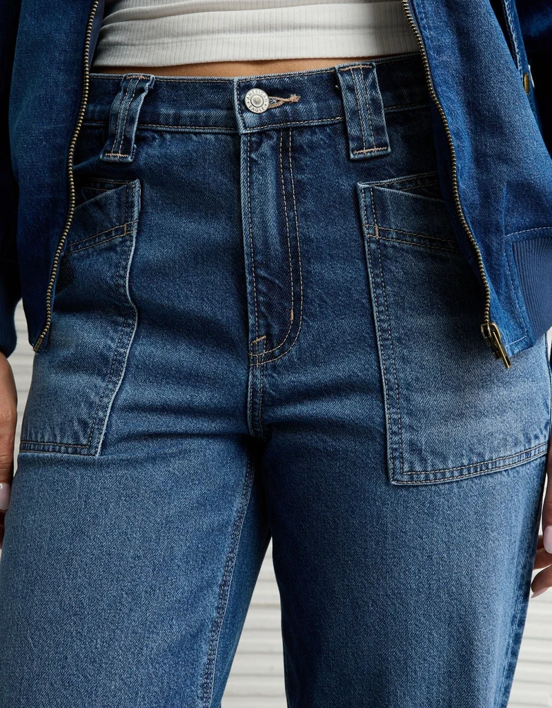 امريكان ايجل جينز ستريجيد فضفاض مستقيم الساق، خصر عالي