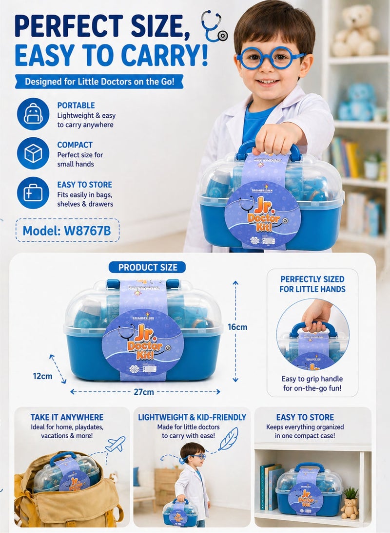 Jr. Doctor Kit! Jr Doctor Kit 10 Pcs Kids Medical Play Set with Carry Case and Doctor Bag Pretend Play Medical Kit for Boys Girls Toddlers Educational Clinic Role Play Toy with Thermometer Gun Clipboard Glasses Medicine Bottle Cream Tube Spatula Medical Tools Portable Preschool Learning Toy Birthday Gift - Image 5