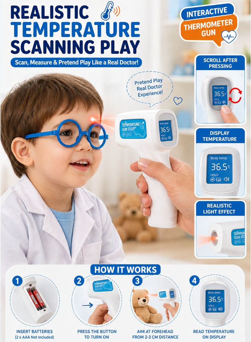 Jr. Doctor Kit! Jr Doctor Kit 10 Pcs Kids Medical Play Set with Carry Case and Doctor Bag Pretend Play Medical Kit for Boys Girls Toddlers Educational Clinic Role Play Toy with Thermometer Gun Clipboard Glasses Medicine Bottle Cream Tube Spatula Medical Tools Portable Preschool Learning Toy Birthday Gift - Image 3