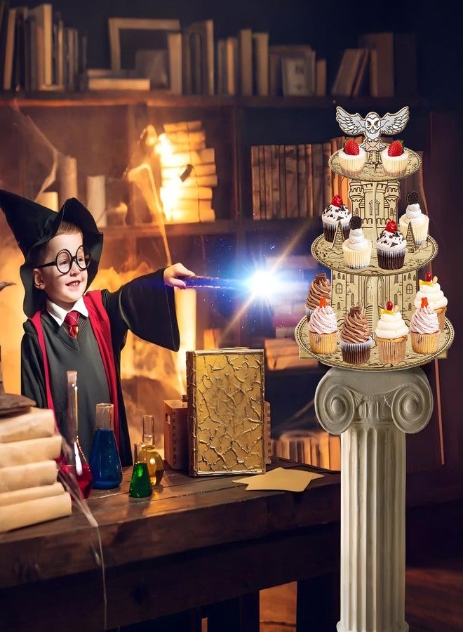 Lukinuo Wizard Cupcake Stand 3 Tier Magical Wizard Birthday Party Cake Stand Owl Theme Cupcake Stands Halloween Castle Dessert Tower Holder for Magical School Theme Halloween Decor Supplies - Image 5
