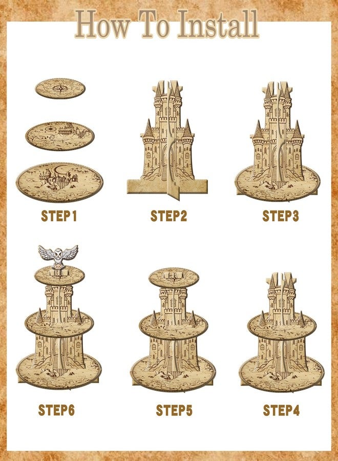 Lukinuo Wizard Cupcake Stand 3 Tier Magical Wizard Birthday Party Cake Stand Owl Theme Cupcake Stands Halloween Castle Dessert Tower Holder for Magical School Theme Halloween Decor Supplies - Image 3