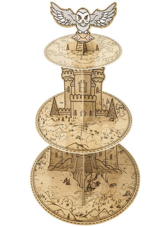 Lukinuo Wizard Cupcake Stand 3 Tier Magical Wizard Birthday Party Cake Stand Owl Theme Cupcake Stands Halloween Castle Dessert Tower Holder for Magical School Theme Halloween Decor Supplies - Image 1