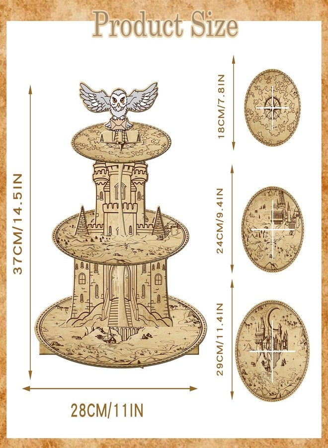 Lukinuo Wizard Cupcake Stand 3 Tier Magical Wizard Birthday Party Cake Stand Owl Theme Cupcake Stands Halloween Castle Dessert Tower Holder for Magical School Theme Halloween Decor Supplies - Image 2