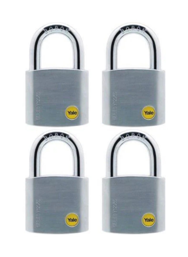 Yale Y120B Brass Padlock 50mm Satin Chrome  Boron Shackle, Double Locking  Pack of 4 (Y120/50/127/4)  - Image 1