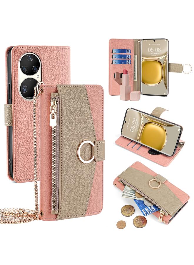 اس-توب جراب هاتف Huawei P50 Pro Crossbody مصنوع من الجلد بنسيج الليتشي - Image 1