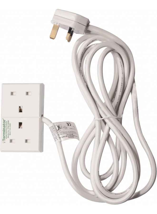 Terminator 2-Way UK Power Extension Socket with 3 Meter Cable - Double Gang Wall Extension Lead for Home & Office - Image 1