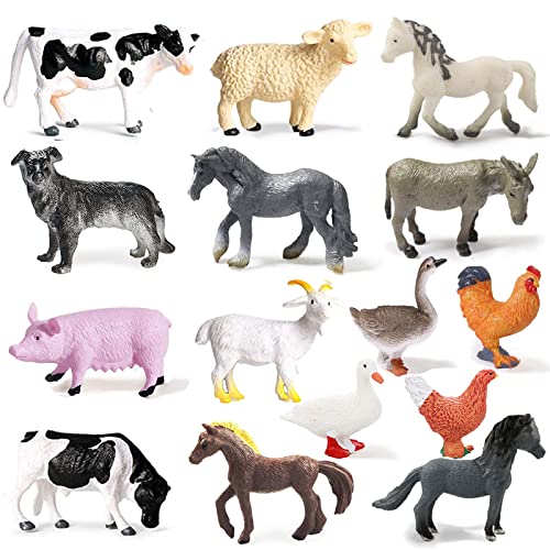 Yowlieu 15 Pcs Mini Figures Toys Realistic Farm Animal Figurines Plastic Learning Educational Playset Animal Themed Party Supplies Cake Topper Ornaments for Easter Egg Birthday Christmas - Image 1