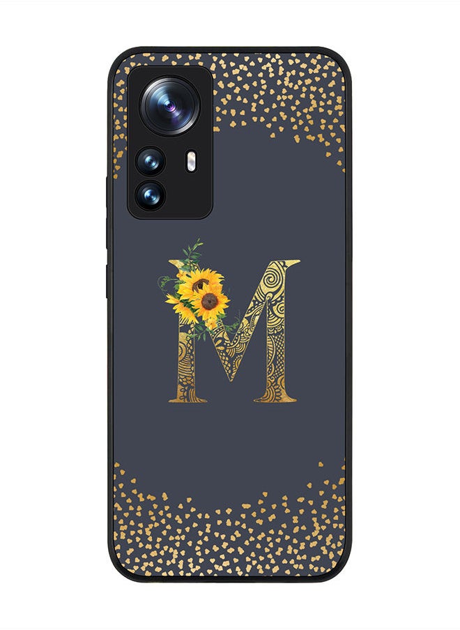 Stylizedd Rugged Black edge case for Xiaomi 12 Lite Slim fit Soft Case Flexible Rubber Edges Anti Drop TPU Gel Thin Cover - Custom Monogram Initial Letter Floral Pattern Alphabet - M (Grey )  - Image 1