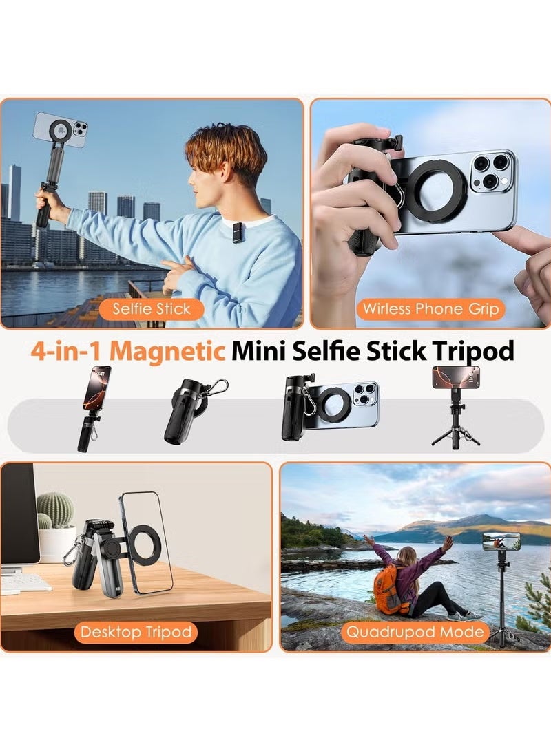 ZONBON 18.7 Inches(47.5cm) Magnetic 4-in-1 Selfie Stick – Compact & Portable Magsafe-Compatible Tripod with Detachable Bluetooth Remote, 360° Rotatable Phone Holder, for iPhone 12/13/14 and More - Image 2