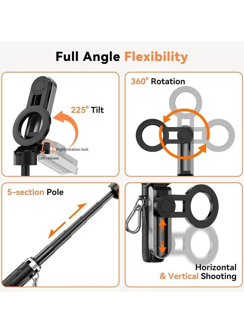 ZONBON 18.7 Inches(47.5cm) Magnetic 4-in-1 Selfie Stick – Compact & Portable Magsafe-Compatible Tripod with Detachable Bluetooth Remote, 360° Rotatable Phone Holder, for iPhone 12/13/14 and More - Image 3
