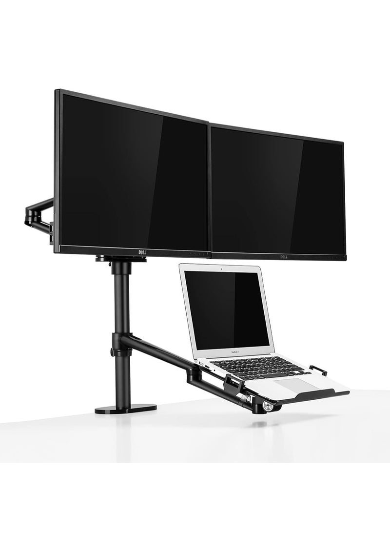 Generic 3-in-1 Adjustable Laptop Stand with Dual Monitor Mount – Fits 12"–17" Laptops & Two 27" VESA Screens – Aluminum Black Workstation Riser  - Image 1
