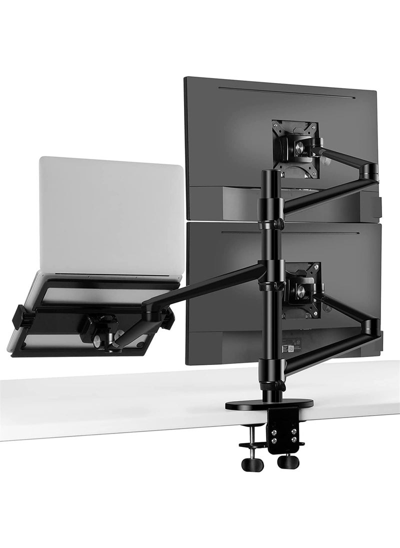 Generic 3-in-1 Adjustable Laptop Stand with Dual Monitor Mount – Fits 12"–17" Laptops & Two 27" VESA Screens – Aluminum Black Workstation Riser  - Image 4