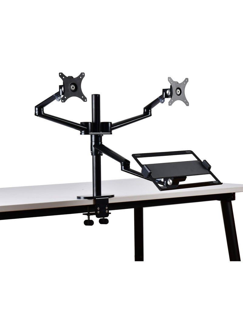 Generic 3-in-1 Adjustable Laptop Stand with Dual Monitor Mount – Fits 12"–17" Laptops & Two 27" VESA Screens – Aluminum Black Workstation Riser  - Image 3