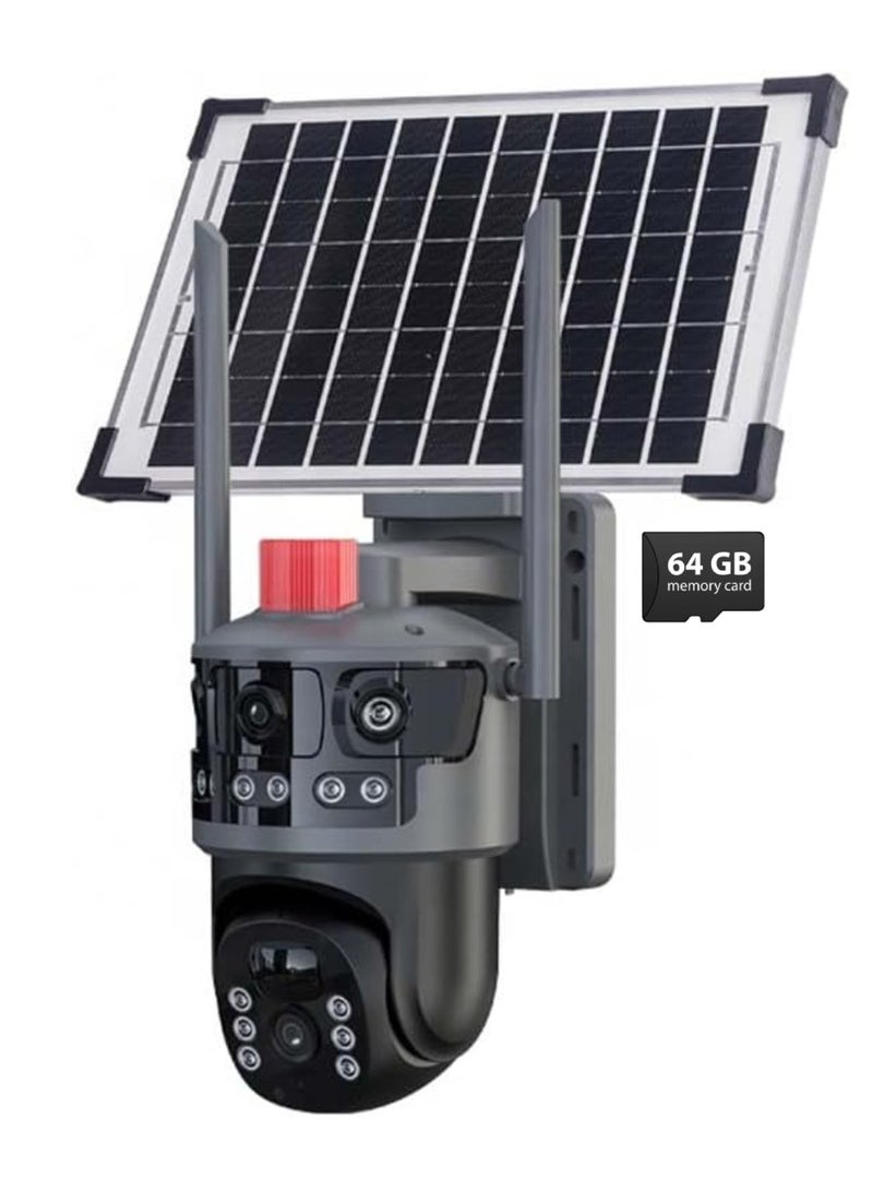 DIGI CORE CCTV Camera For Home 12MP 4-Lens 3-Screen Outdoor Security Camera System, 360° Wireless PTZ, Solar Powered IP Camera with 4G Network, (SIM Internet Working Only) V380 Pro App Control, Human Detection, Night Vision, 2-Way Audio, IP66 Waterproof with 64GB SD Card - Image 1