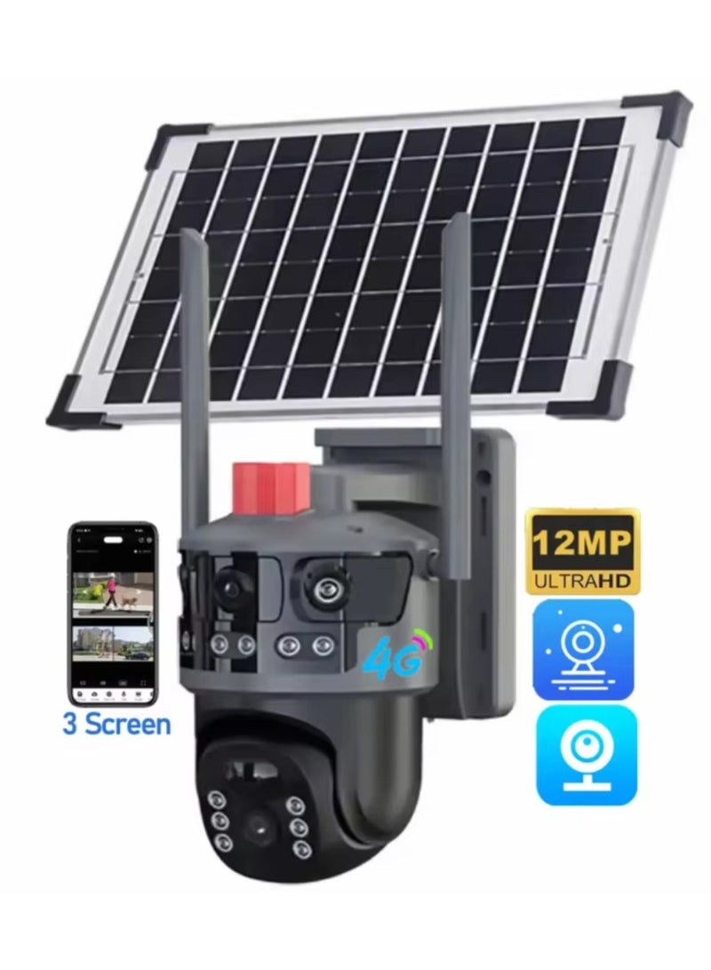 DIGI CORE CCTV Camera For Home 12MP 4-Lens 3-Screen Outdoor Security Camera System, 360° Wireless PTZ, Solar Powered IP Camera with 4G Network, (SIM Internet Working Only) V380 Pro App Control, Human Detection, Night Vision, 2-Way Audio, IP66 Waterproof with 64GB SD Card - Image 2