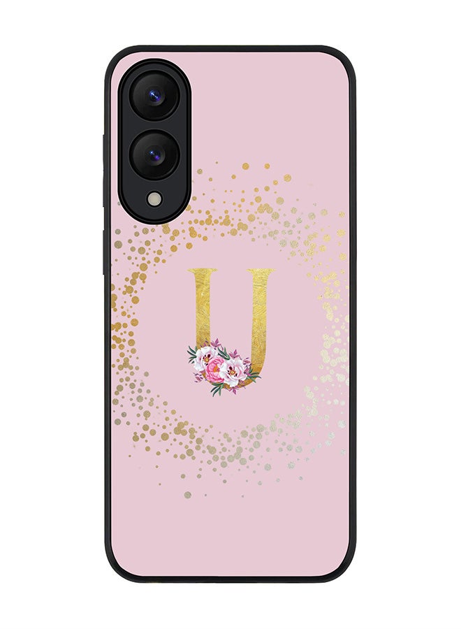Stylizedd For Samsung Galaxy S25 Edge Case,Slim fit Camera Protection, Shockproof Thin Phone cover  - Custom Monogram Floral - U  (Pink )