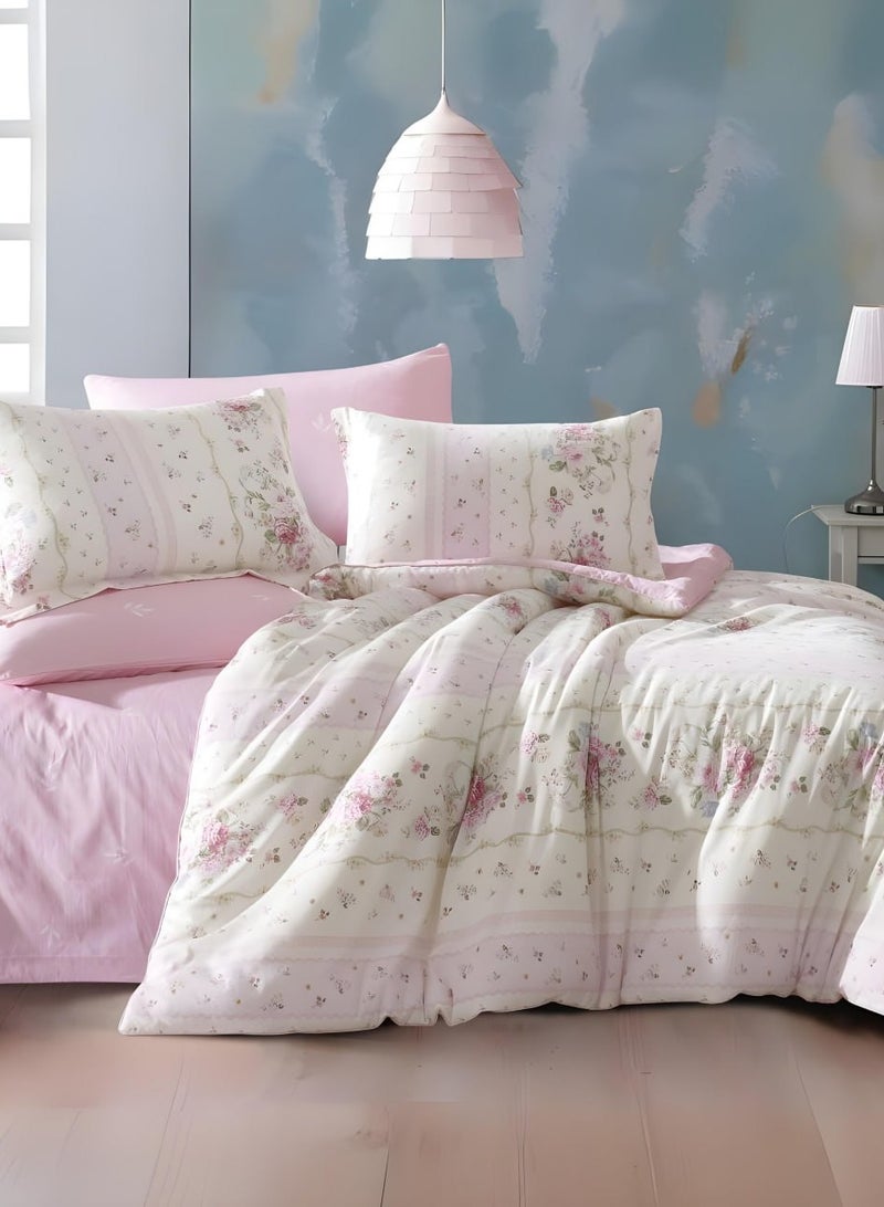 Perla Roseland 6-Piece King Size Bedding Set – 100% Cotton – Soft Floral Design
