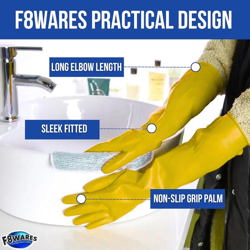F8WARES قفازات مطاطية بطول 18 بوصة مع كم طويل سميك مقاوم للماء للاستخدام الصناعي في الحدائق وتنظيف الحمامات والمراحيض وغسل الأطباق قابلة لإعادة الاستخدام حزمة من زوج واحد - Image 3