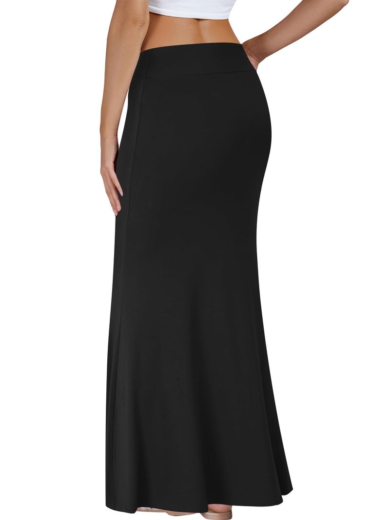 KIFOVEN Women's Foldover High Waist Maxi Skirt Stretchy Comfy Flare Long Skirts 2026 Fashion A-Line Flowy Casual Skirt Solid Black Small - Image 2