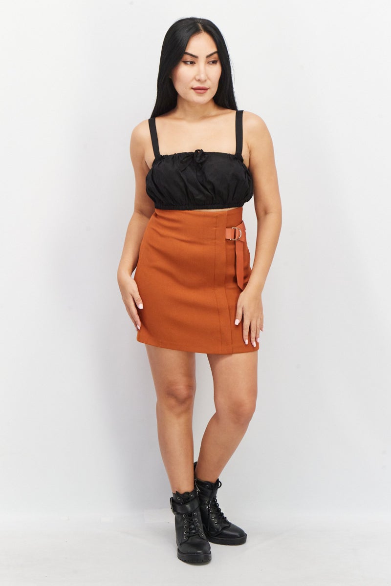 VERO MODA تنورة ميني بسيطة للنساء، بني - Image 2