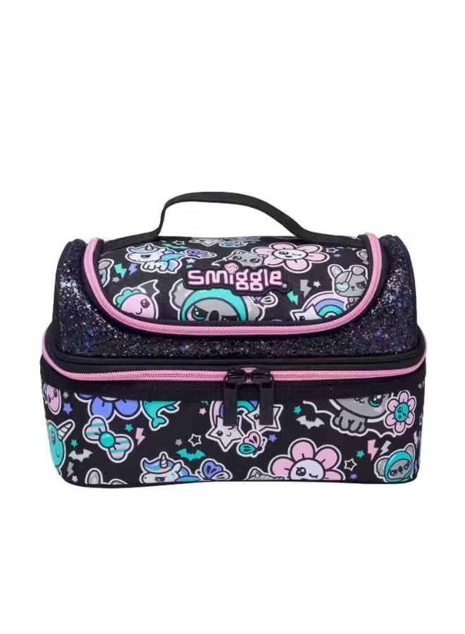 Navy blue starry sky style children's lunch bag, double-layer independent compartment, anti-odor mixing handle and crossbody bag.