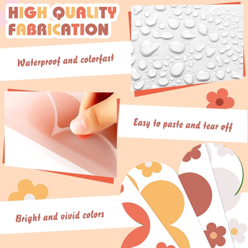 Hotop 128 Pcs Cute Flowers Wall Decal Daisy Wall Stickers Pastel Aesthetic Preppy Hippie Trendy Wall Flowers Wall Decor Colorful Boho Wall Art Decor for Dorm Bedroom(Groovy Retro Hippie) - Image 2