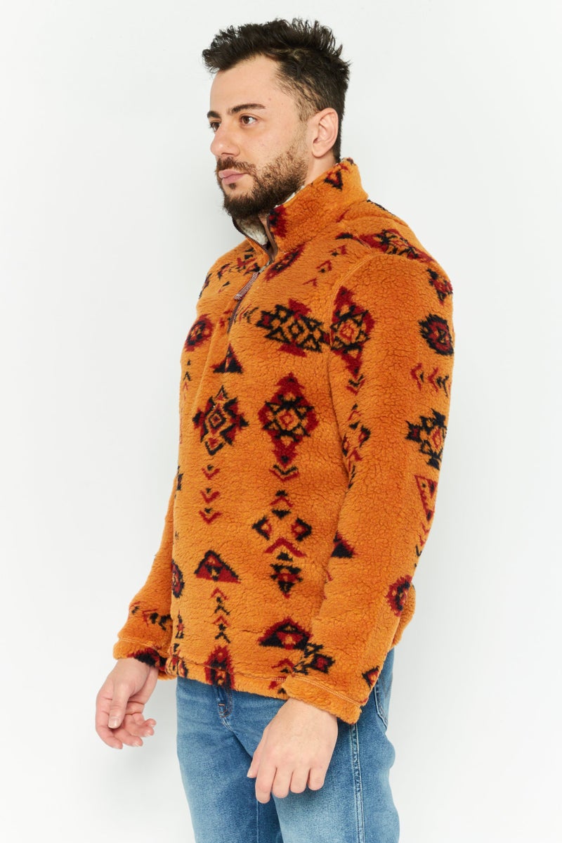 TRUE GRIT Men Mock Neck Graphic Print Long Sleeves Sweatshirt, Brown Combo  - Image 3