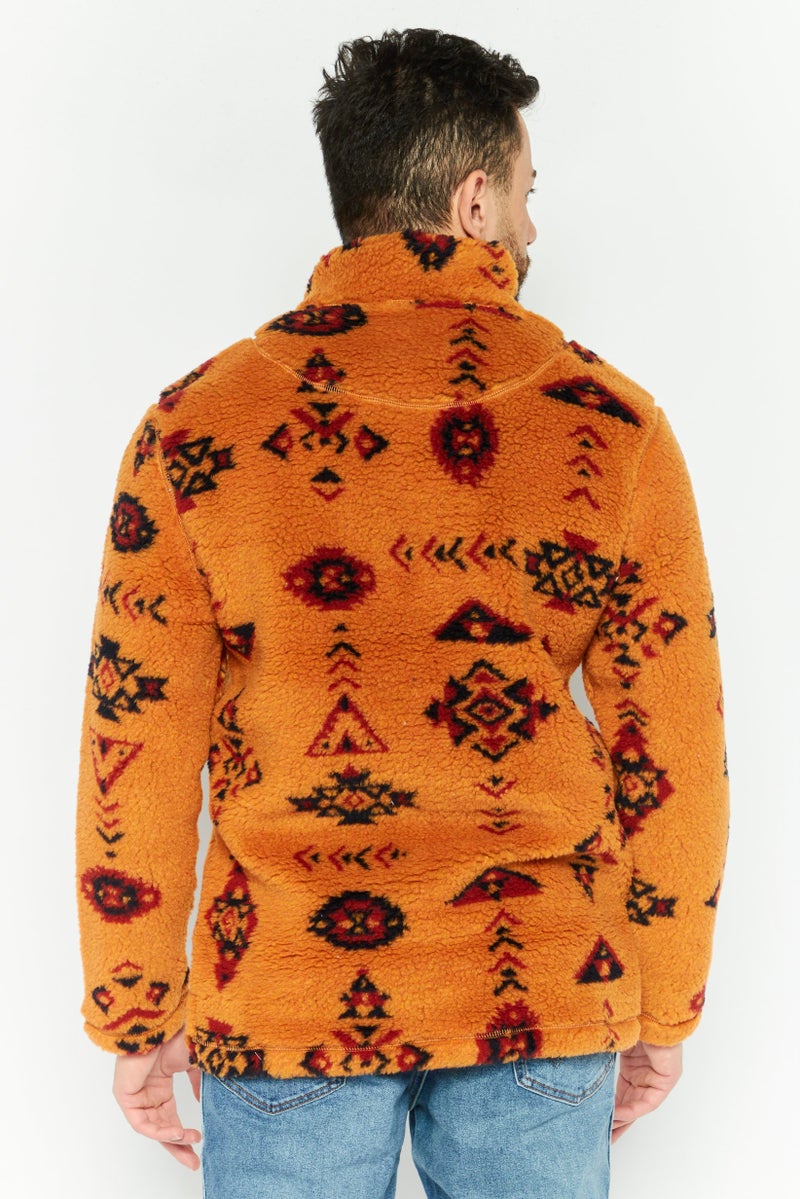TRUE GRIT Men Mock Neck Graphic Print Long Sleeves Sweatshirt, Brown Combo  - Image 4