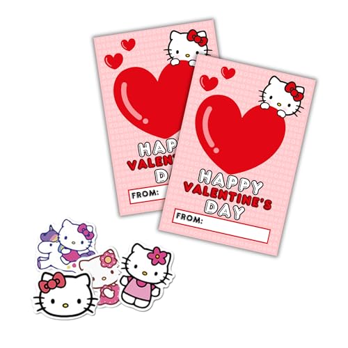 Lashicorn Cute Kitty Valentine’s Day Class Cards & Stickers Pack | 30 Cards 4x6” Postcards & 30 Mixed Design Stickers for Kid’s School Hello Girls Japanese Cat Vday Box - Image 1