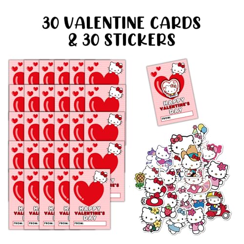 Lashicorn Cute Kitty Valentine’s Day Class Cards & Stickers Pack | 30 Cards 4x6” Postcards & 30 Mixed Design Stickers for Kid’s School Hello Girls Japanese Cat Vday Box - Image 2