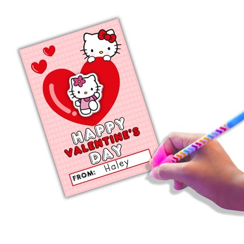 Lashicorn Cute Kitty Valentine’s Day Class Cards & Stickers Pack | 30 Cards 4x6” Postcards & 30 Mixed Design Stickers for Kid’s School Hello Girls Japanese Cat Vday Box - Image 5