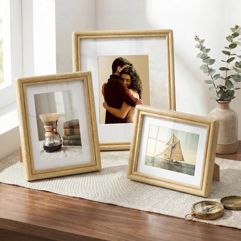 Fun Memories 6x8 Picture Frame, 6 x 8 Rounded Corner Frame for Tabletop or Wall Display, USA-Sourced Oak Wood Photo Frames with HD Tempered Glass, Display Photo 5x7 with Mat, Oak Color, 1 Pack - Image 2