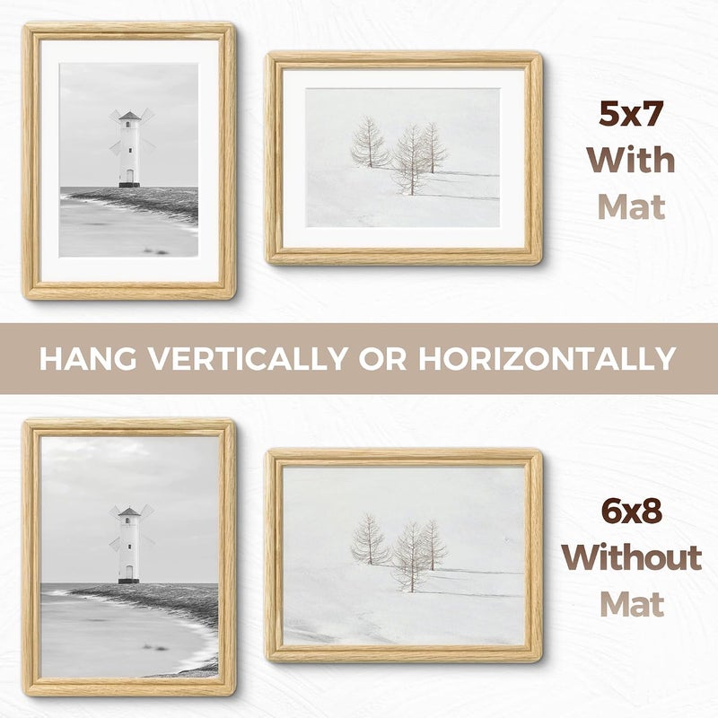 Fun Memories 6x8 Picture Frame, 6 x 8 Rounded Corner Frame for Tabletop or Wall Display, USA-Sourced Oak Wood Photo Frames with HD Tempered Glass, Display Photo 5x7 with Mat, Oak Color, 1 Pack - Image 5