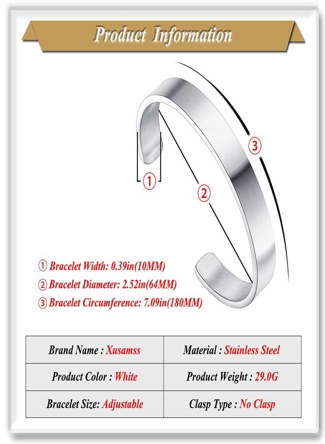 اكسوسامس سوار مفتوح من Xusamss للرجال، مصنوع من الفولاذ المقاوم للصدأ، سوار عريض مسطح، مجوهرات رجالية بسيطة، سوار من الفولاذ المصقول للرجال، سوار عريض (أبيض) - Image 2