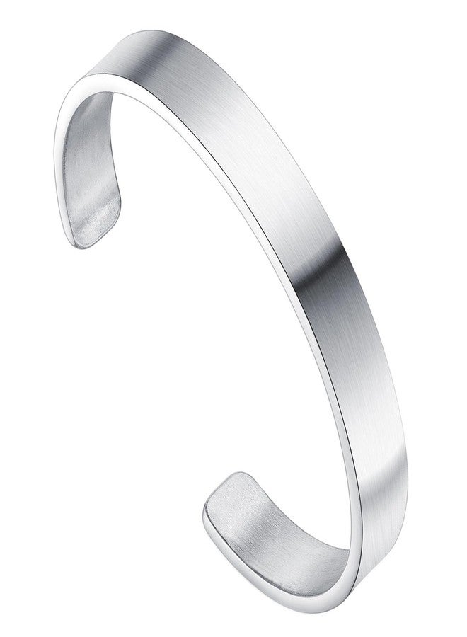 اكسوسامس سوار مفتوح من Xusamss للرجال، مصنوع من الفولاذ المقاوم للصدأ، سوار عريض مسطح، مجوهرات رجالية بسيطة، سوار من الفولاذ المصقول للرجال، سوار عريض (أبيض) - Image 1