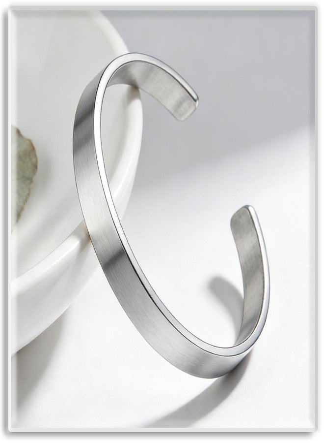 اكسوسامس سوار مفتوح من Xusamss للرجال، مصنوع من الفولاذ المقاوم للصدأ، سوار عريض مسطح، مجوهرات رجالية بسيطة، سوار من الفولاذ المصقول للرجال، سوار عريض (أبيض) - Image 5